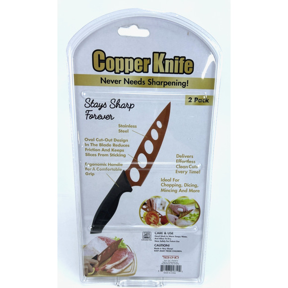 Copper Knife 2 pack, Stainless Steel Copper Coating Stays Sharp Forever by Tenko - Picture 5 of 8